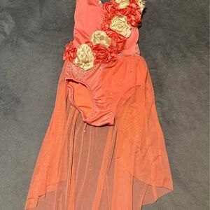 Beautiful Custom Coral Floral Bedazzled Dance Recital Leotard Costume